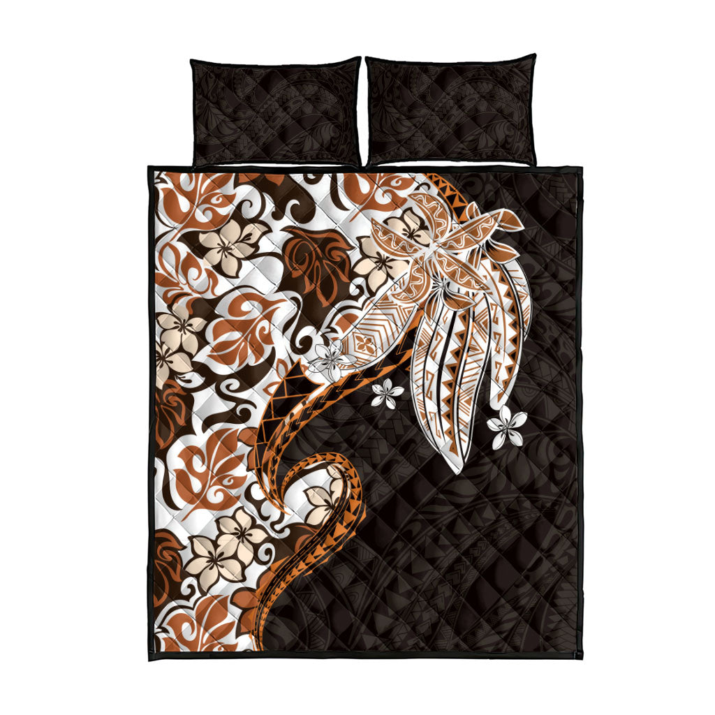 Monstera Plumeria Flowers Orange Quilt Bed Set Polynesian Pattern LT01 - Polynesian Pride