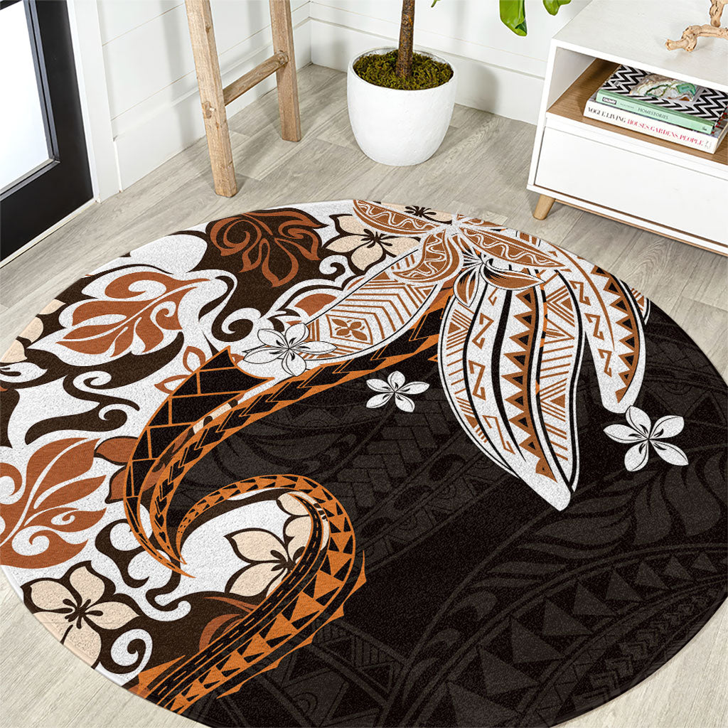 Monstera Plumeria Flowers Orange Round Carpet Polynesian Pattern LT01 Orange - Polynesian Pride