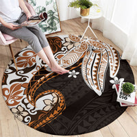 Monstera Plumeria Flowers Orange Round Carpet Polynesian Pattern LT01 - Polynesian Pride