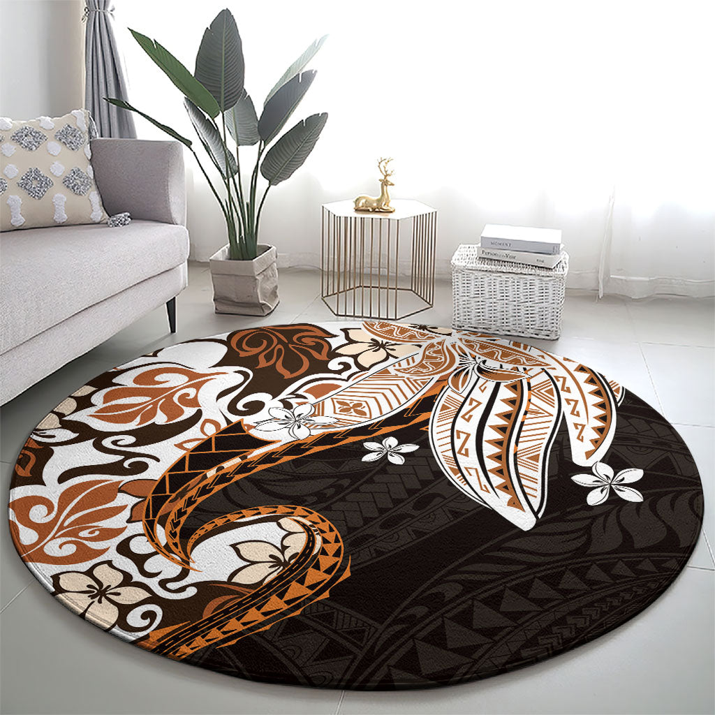 Monstera Plumeria Flowers Orange Round Carpet Polynesian Pattern LT01 - Polynesian Pride