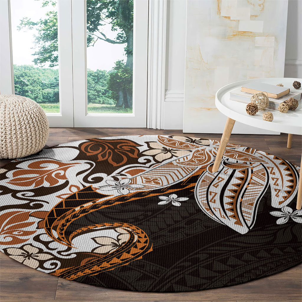 Monstera Plumeria Flowers Orange Round Carpet Polynesian Pattern LT01 - Polynesian Pride