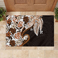 Monstera Plumeria Flowers Orange Rubber Doormat Polynesian Pattern