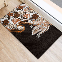 Monstera Plumeria Flowers Orange Rubber Doormat Polynesian Pattern