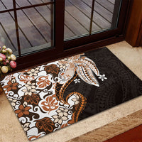 Monstera Plumeria Flowers Orange Rubber Doormat Polynesian Pattern