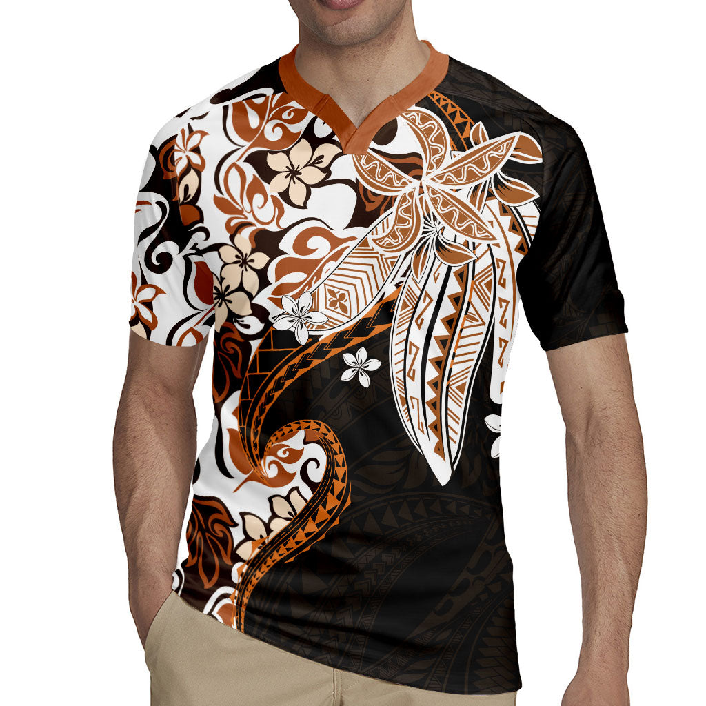 Monstera Plumeria Flowers Orange Rugby Jersey Polynesian Pattern LT01 - Polynesian Pride