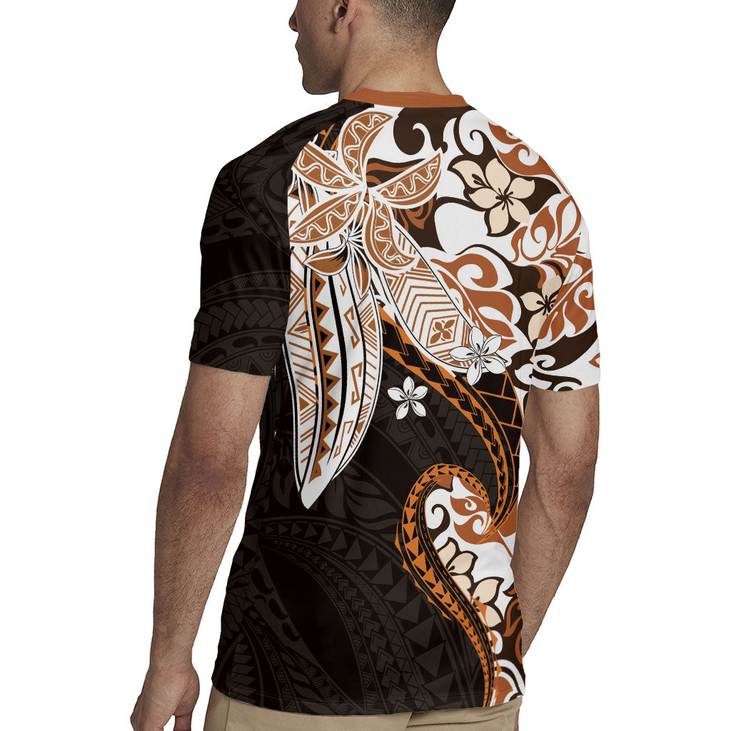 Monstera Plumeria Flowers Orange Rugby Jersey Polynesian Pattern LT01 - Polynesian Pride