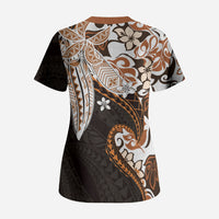 Monstera Plumeria Flowers Orange Scrub Top Polynesian Pattern LT01 - Polynesian Pride