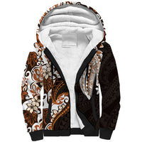 Monstera Plumeria Flowers Orange Sherpa Hoodie Polynesian Pattern LT01 Unisex Orange - Polynesian Pride