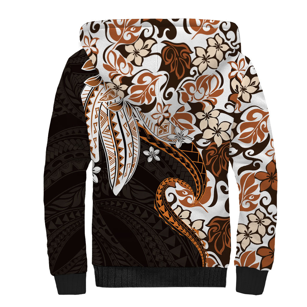 Monstera Plumeria Flowers Orange Sherpa Hoodie Polynesian Pattern LT01 - Polynesian Pride