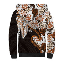 Monstera Plumeria Flowers Orange Sherpa Hoodie Polynesian Pattern LT01 - Polynesian Pride