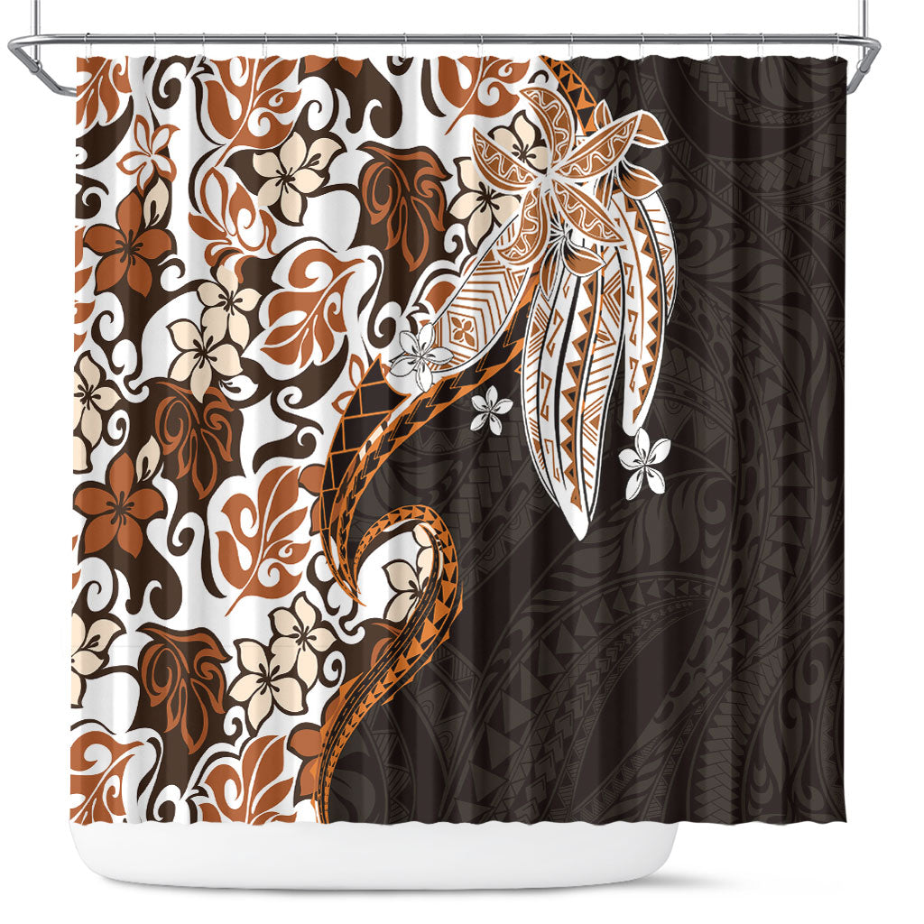 Monstera Plumeria Flowers Orange Shower Curtain Polynesian Pattern