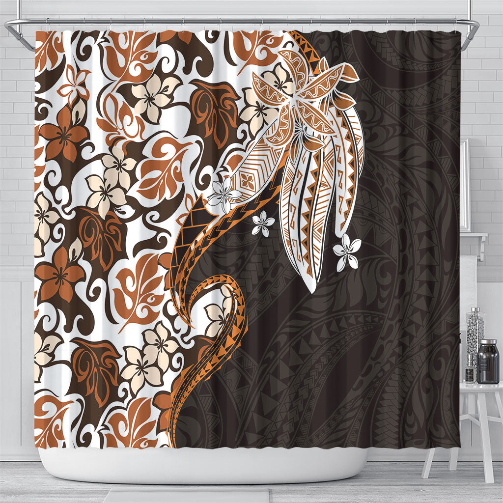 Monstera Plumeria Flowers Orange Shower Curtain Polynesian Pattern