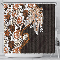 Monstera Plumeria Flowers Orange Shower Curtain Polynesian Pattern