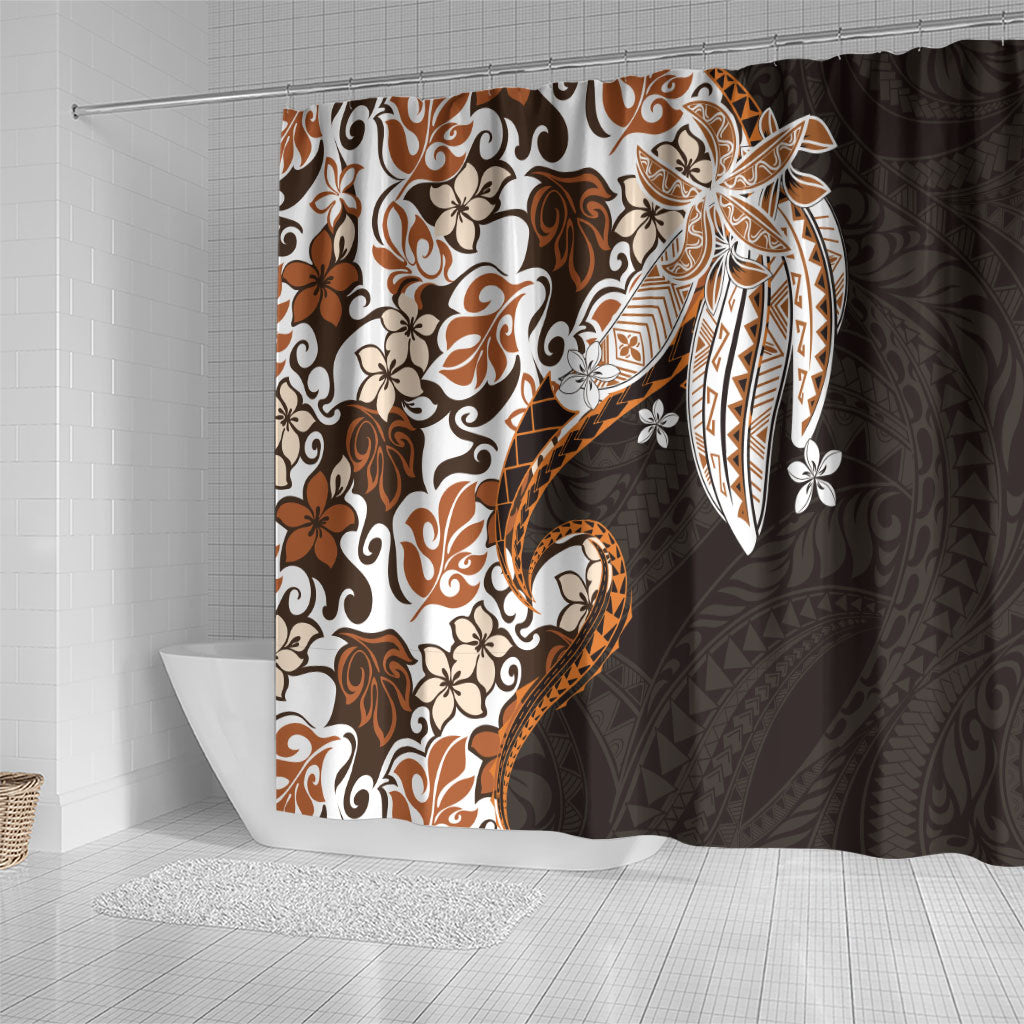 Monstera Plumeria Flowers Orange Shower Curtain Polynesian Pattern