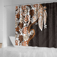Monstera Plumeria Flowers Orange Shower Curtain Polynesian Pattern