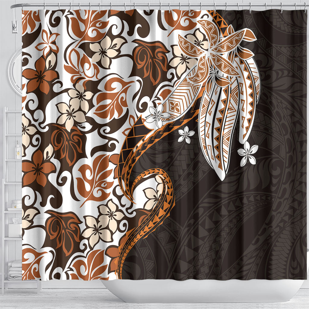 Monstera Plumeria Flowers Orange Shower Curtain Polynesian Pattern