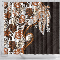 Monstera Plumeria Flowers Orange Shower Curtain Polynesian Pattern