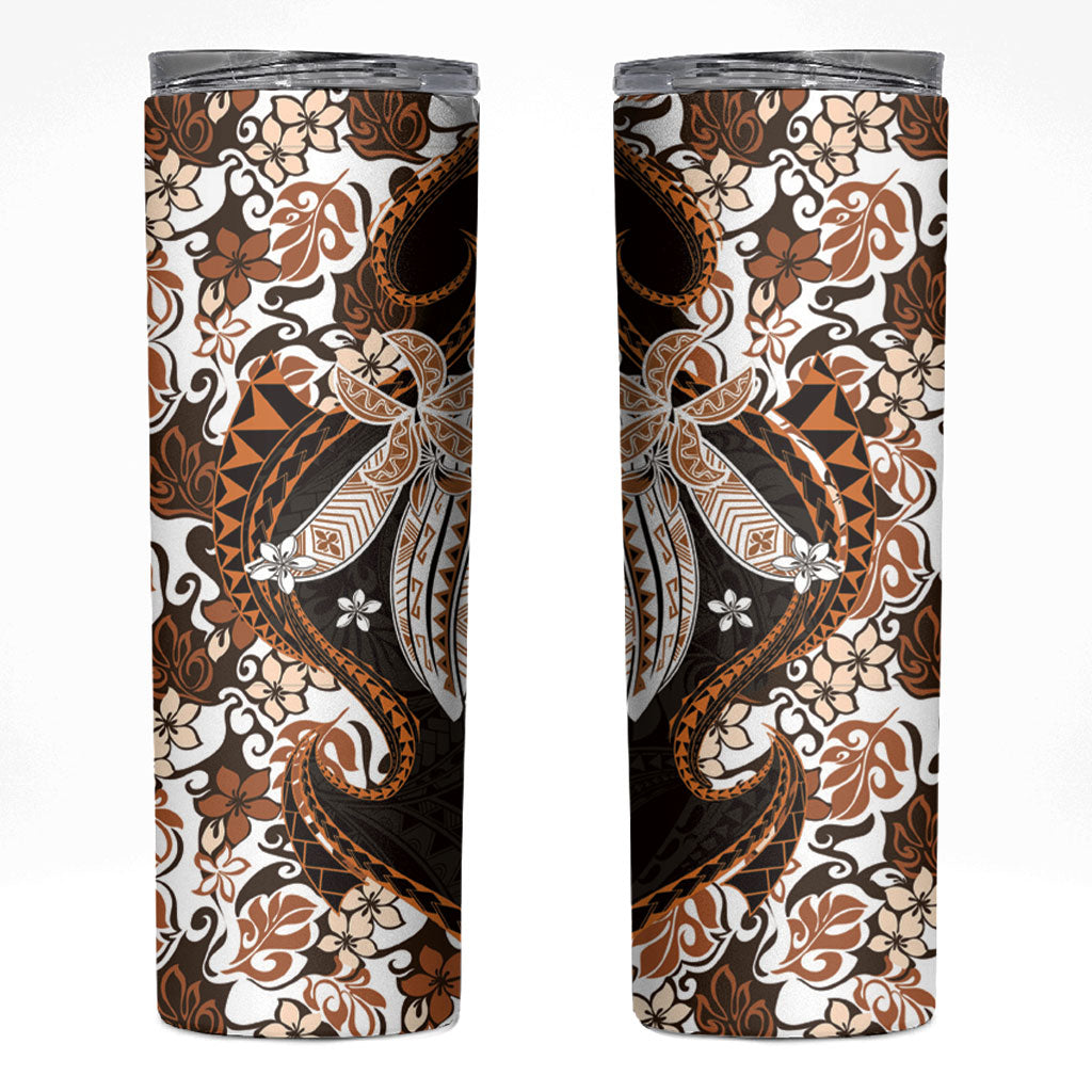Monstera Plumeria Flowers Orange Skinny Tumbler Polynesian Pattern LT01 Orange - Polynesian Pride