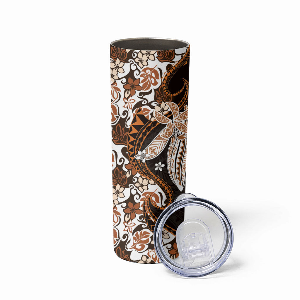 Monstera Plumeria Flowers Orange Skinny Tumbler Polynesian Pattern LT01 - Polynesian Pride