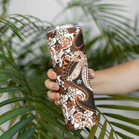 Monstera Plumeria Flowers Orange Skinny Tumbler Polynesian Pattern LT01 - Polynesian Pride
