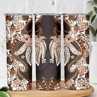 Monstera Plumeria Flowers Orange Skinny Tumbler Polynesian Pattern LT01 - Polynesian Pride