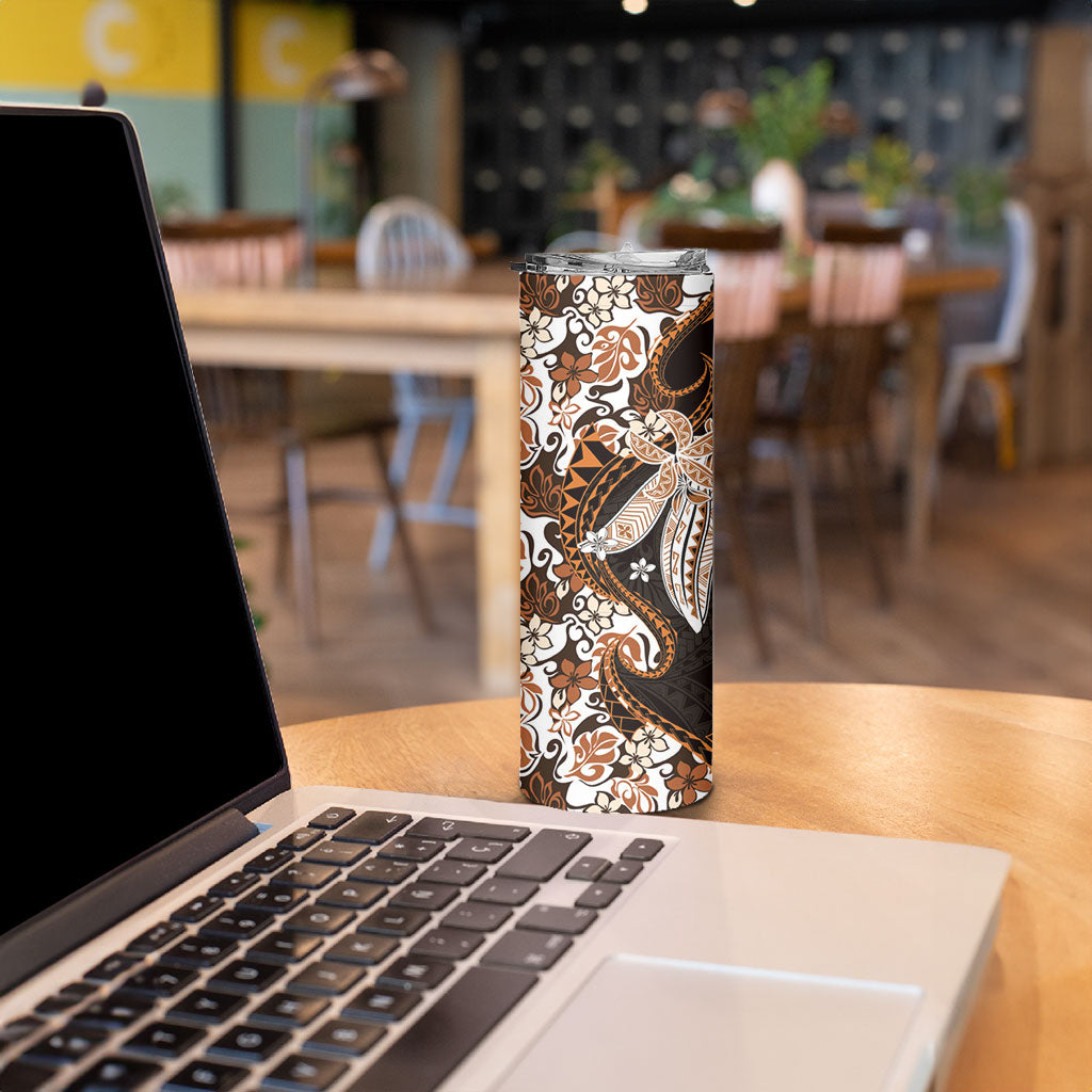 Monstera Plumeria Flowers Orange Skinny Tumbler Polynesian Pattern LT01 - Polynesian Pride
