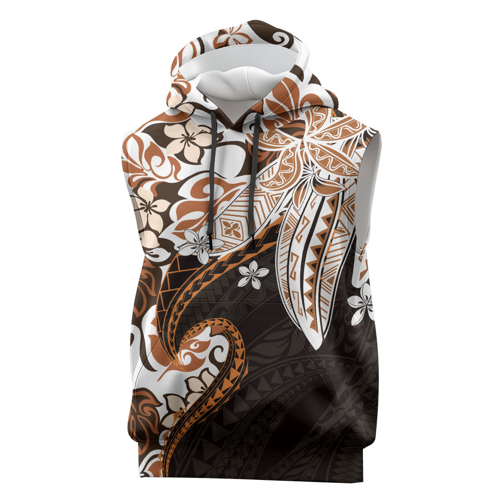 Monstera Plumeria Flowers Orange Sleeveless Hoodie Polynesian Pattern LT01 Orange - Polynesian Pride