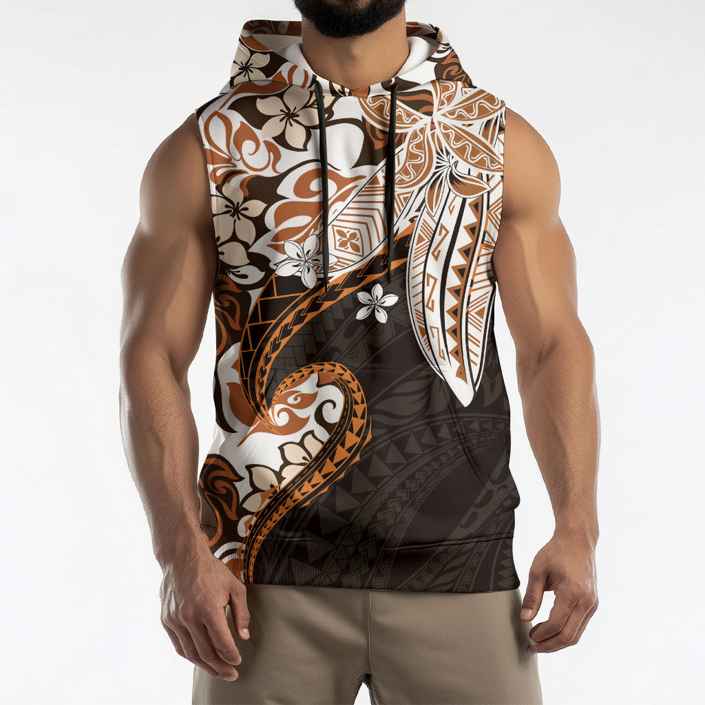Monstera Plumeria Flowers Orange Sleeveless Hoodie Polynesian Pattern LT01 - Polynesian Pride