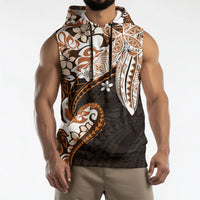 Monstera Plumeria Flowers Orange Sleeveless Hoodie Polynesian Pattern LT01 - Polynesian Pride