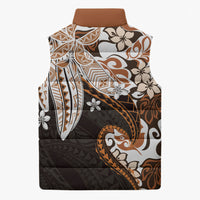 Monstera Plumeria Flowers Orange Sleeveless Puffer Jacket Polynesian Pattern LT01 - Polynesian Pride