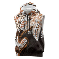 Monstera Plumeria Flowers Orange Sleeveless Zip Hoodie Polynesian Pattern LT01 Orange - Polynesian Pride