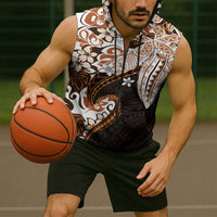 Monstera Plumeria Flowers Orange Sleeveless Zip Hoodie Polynesian Pattern LT01 - Polynesian Pride