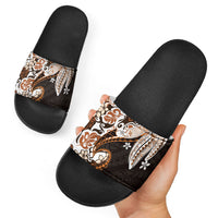 Monstera Plumeria Flowers Orange Slide Sandals Polynesian Pattern LT01 - Polynesian Pride