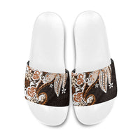 Monstera Plumeria Flowers Orange Slide Sandals Polynesian Pattern LT01 Orange - Polynesian Pride