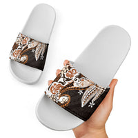 Monstera Plumeria Flowers Orange Slide Sandals Polynesian Pattern LT01 - Polynesian Pride