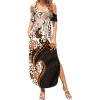 Monstera Plumeria Flowers Orange Summer Maxi Dress Polynesian Pattern LT01 Women Orange - Polynesian Pride