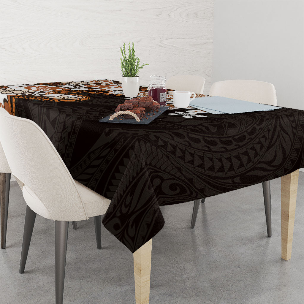 Monstera Plumeria Flowers Orange Tablecloth Polynesian Pattern LT01 - Polynesian Pride