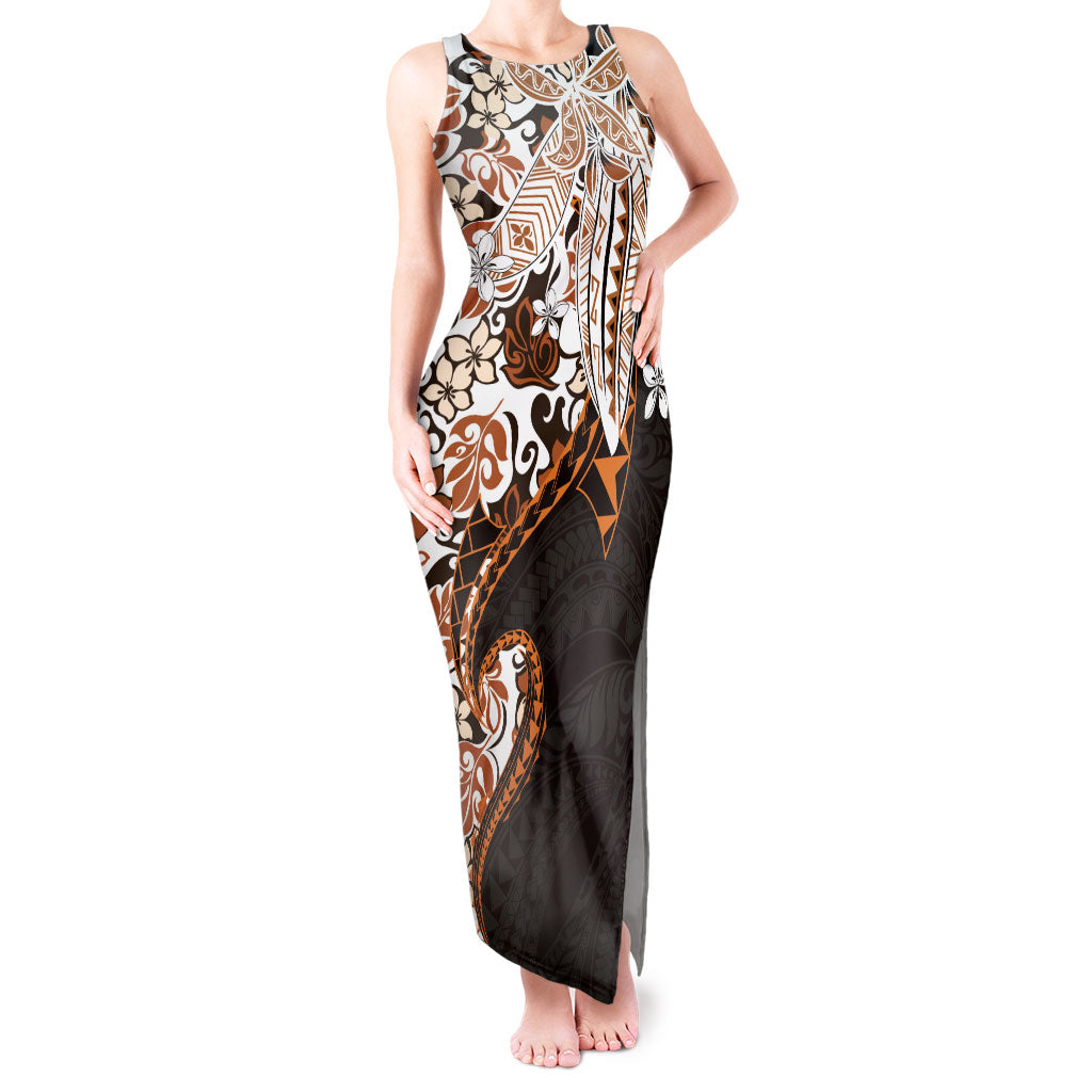 Monstera Plumeria Flowers Orange Tank Maxi Dress Polynesian Pattern LT01 Women Orange - Polynesian Pride