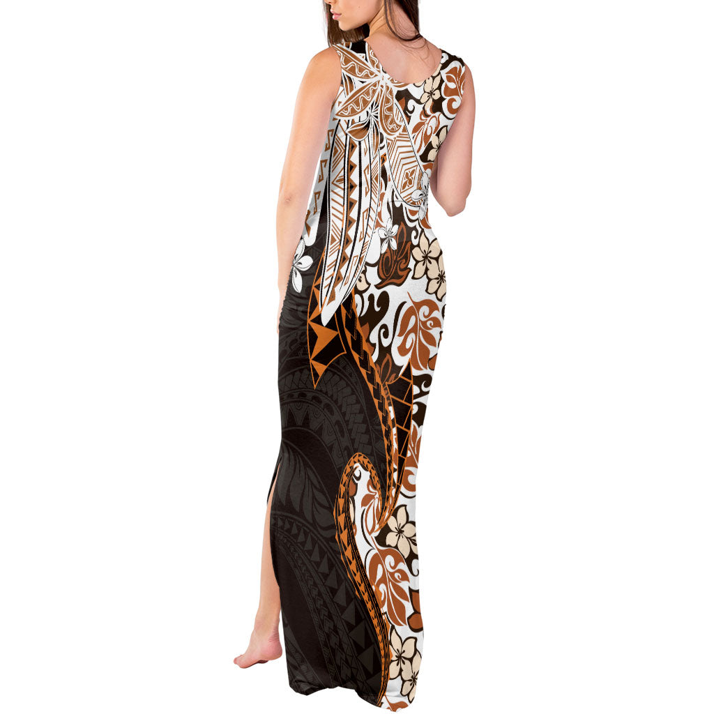 Monstera Plumeria Flowers Orange Tank Maxi Dress Polynesian Pattern LT01 - Polynesian Pride