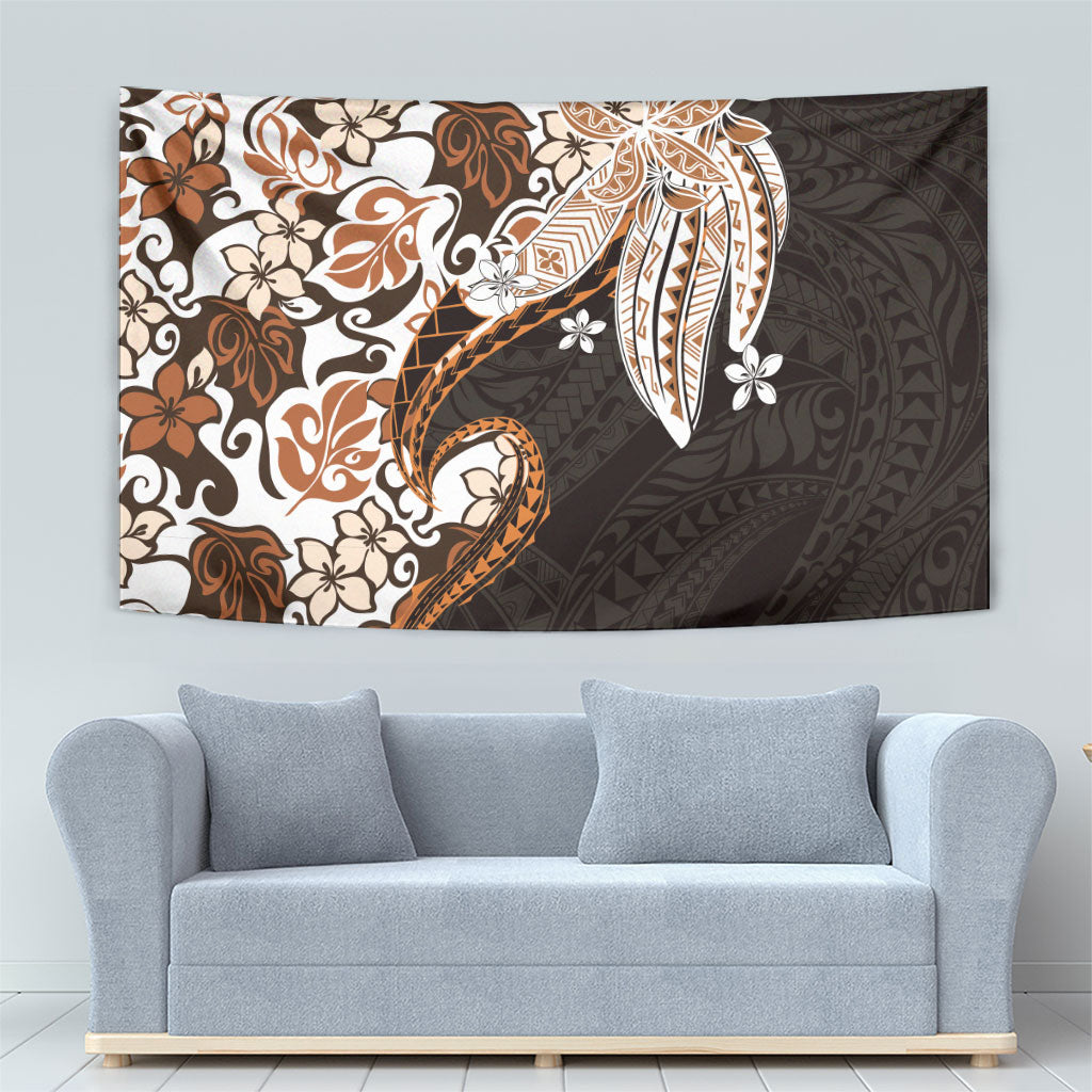 Monstera Plumeria Flowers Orange Tapestry Polynesian Pattern LT01 - Polynesian Pride