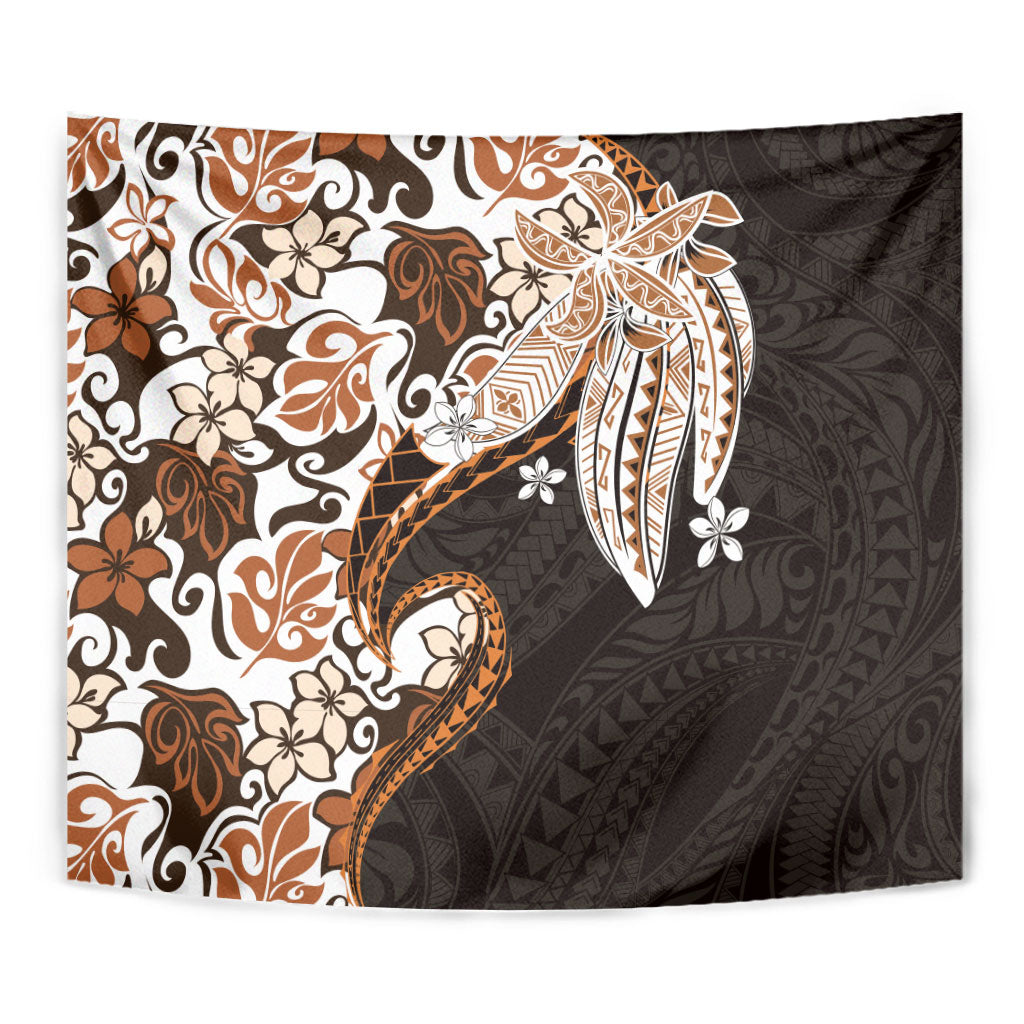 Monstera Plumeria Flowers Orange Tapestry Polynesian Pattern LT01 - Polynesian Pride
