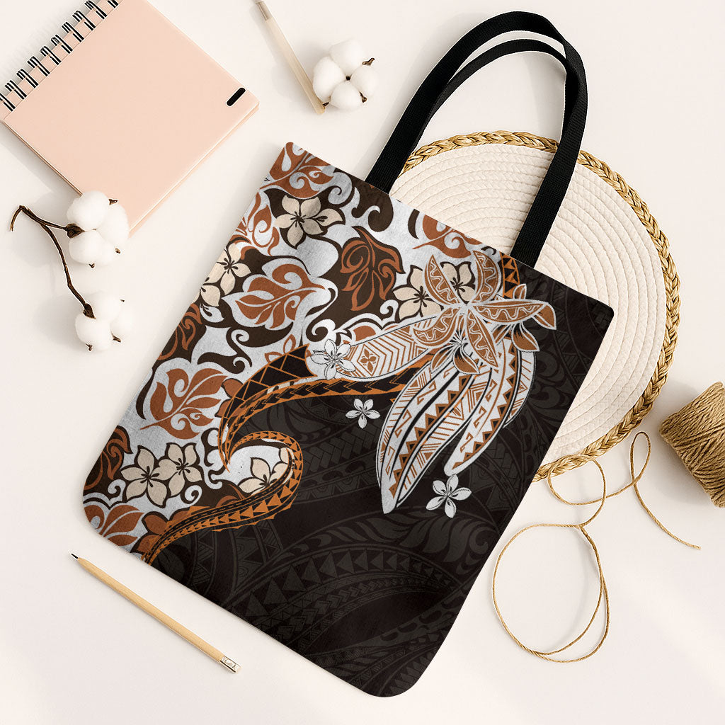 Monstera Plumeria Flowers Orange Tote Bag Polynesian Pattern LT01 Black Strap One Size Orange - Polynesian Pride