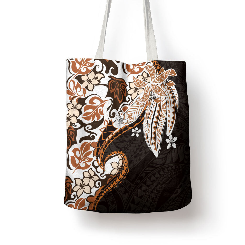 Monstera Plumeria Flowers Orange Tote Bag Polynesian Pattern LT01 - Polynesian Pride