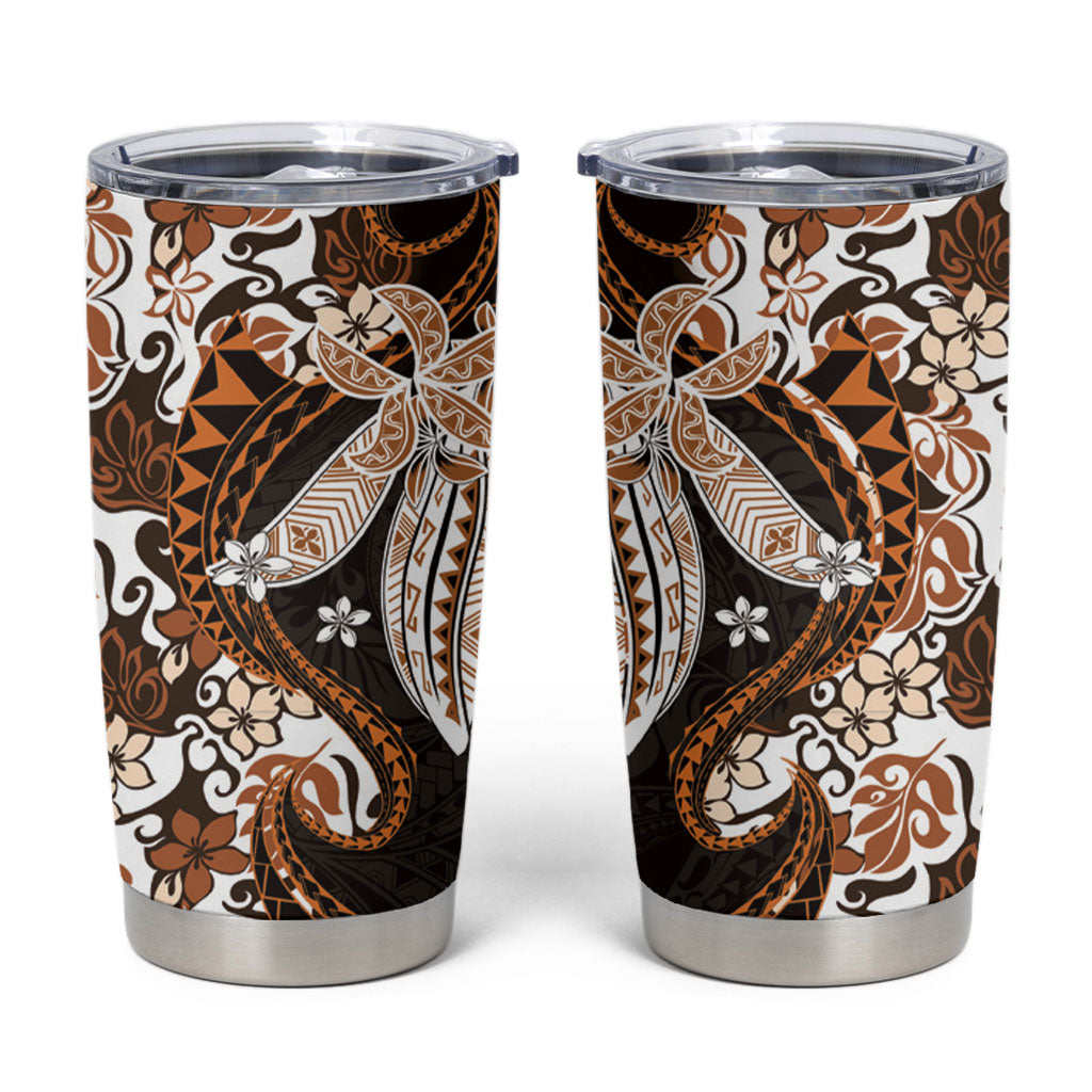 Monstera Plumeria Flowers Orange Tumbler Cup Polynesian Pattern LT01 Orange - Polynesian Pride