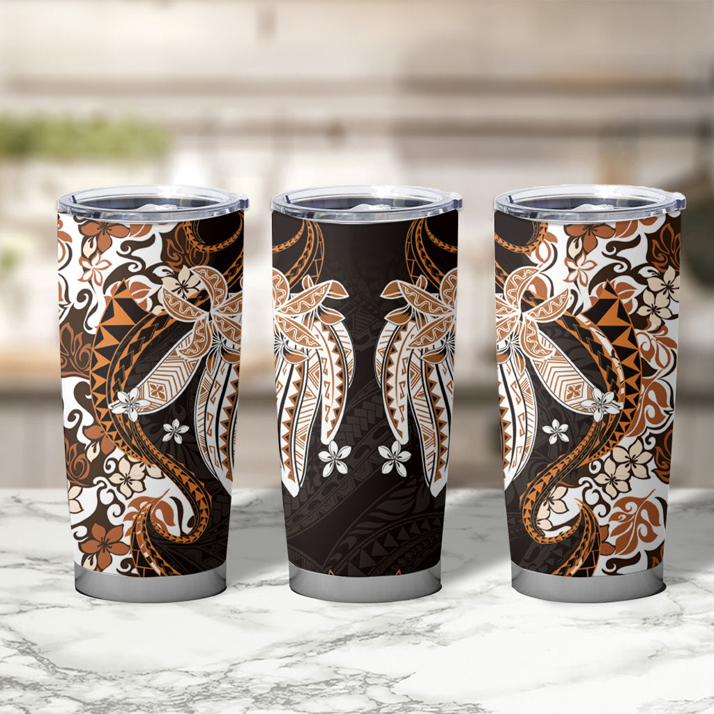 Monstera Plumeria Flowers Orange Tumbler Cup Polynesian Pattern LT01 - Polynesian Pride