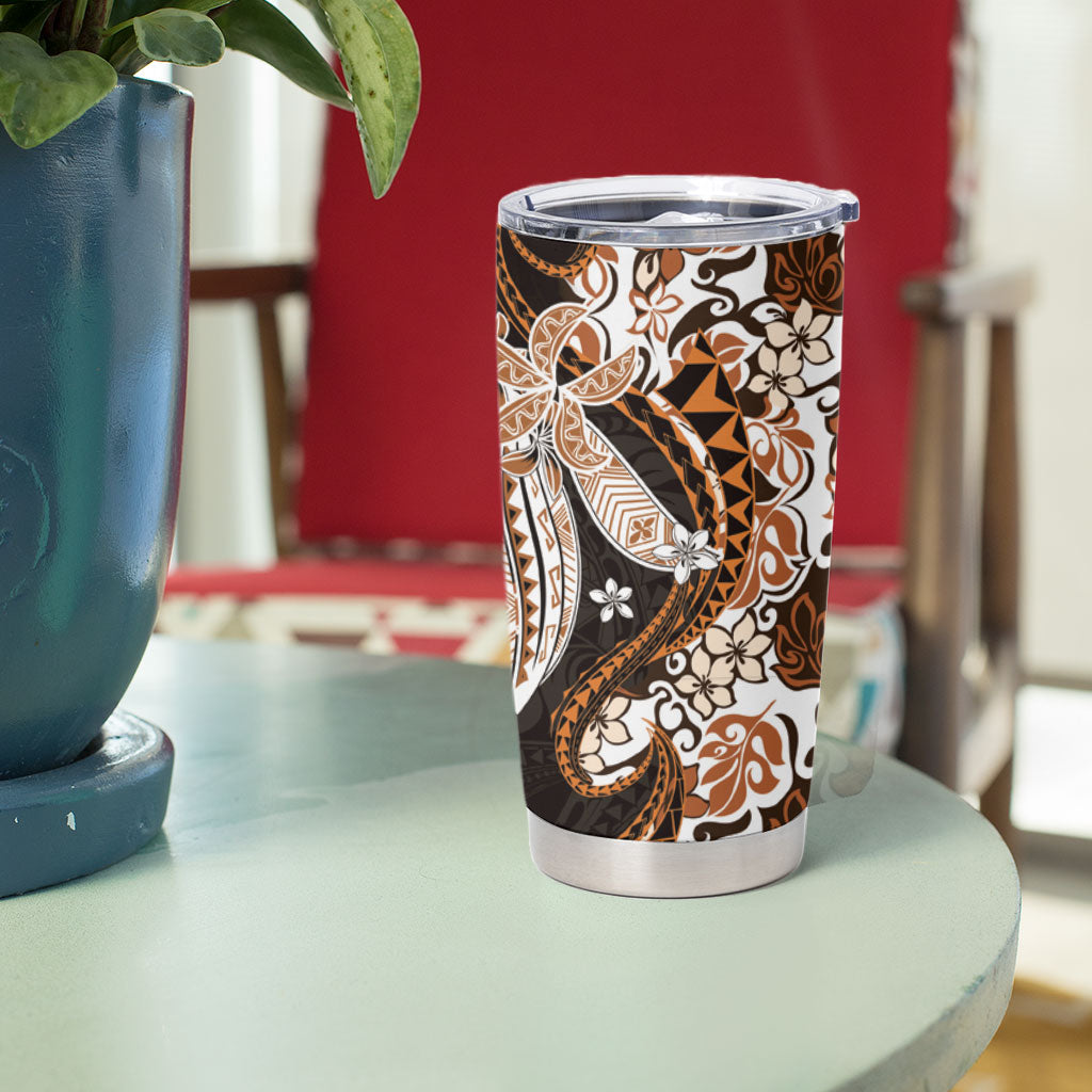Monstera Plumeria Flowers Orange Tumbler Cup Polynesian Pattern LT01 - Polynesian Pride