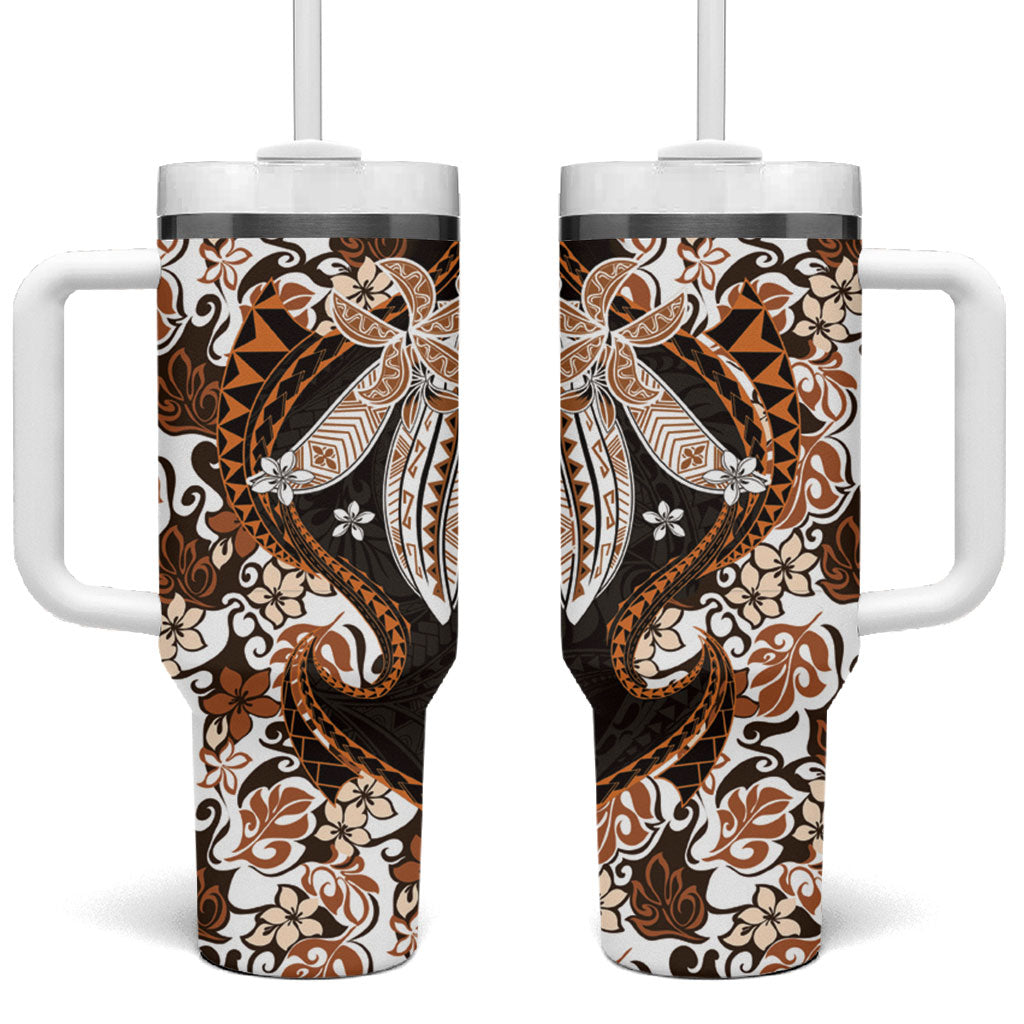 Monstera Plumeria Flowers Orange Tumbler With Handle Polynesian Pattern LT01 One Size: 40 oz Orange - Polynesian Pride