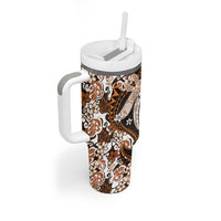 Monstera Plumeria Flowers Orange Tumbler With Handle Polynesian Pattern LT01 - Polynesian Pride