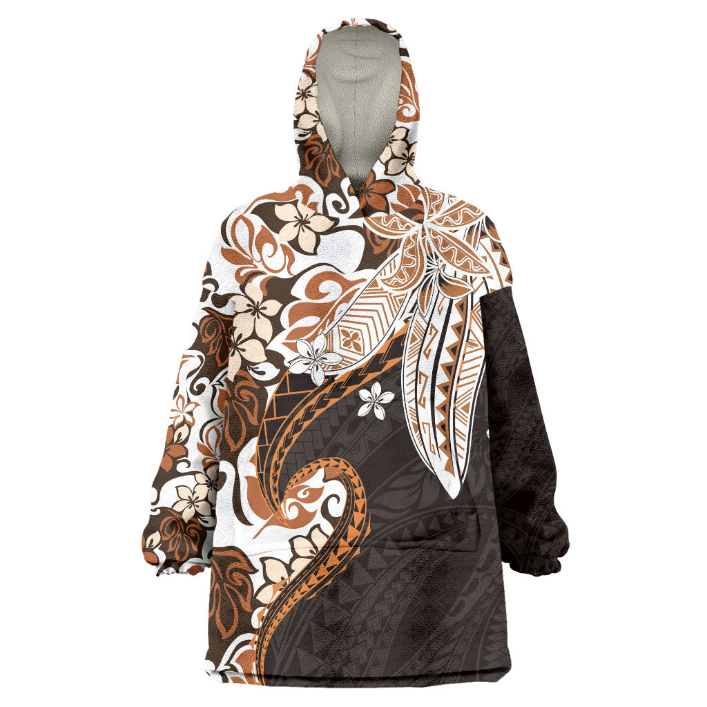 Monstera Plumeria Flowers Orange Wearable Blanket Hoodie Polynesian Pattern LT01 One Size Orange - Polynesian Pride
