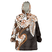 Monstera Plumeria Flowers Orange Wearable Blanket Hoodie Polynesian Pattern LT01 One Size Orange - Polynesian Pride